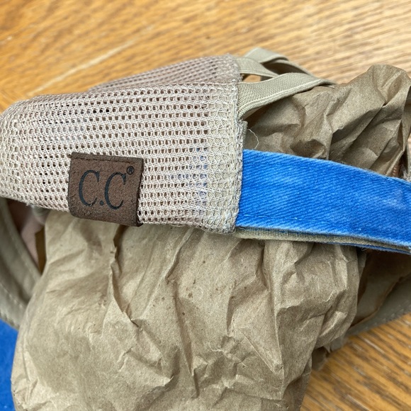 C.C BEANIE BLUE DISTRESSED CRISS CROSSED PONYTAIL BASEBALL CAP, WOMEN, ADULT - Picture 6 of 11